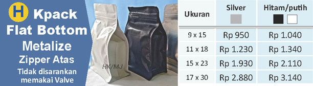 Kemasan Flat Bottom Kpack zipper atas