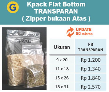 Kemasan Flat Bottom transparan Kpack zipper atas