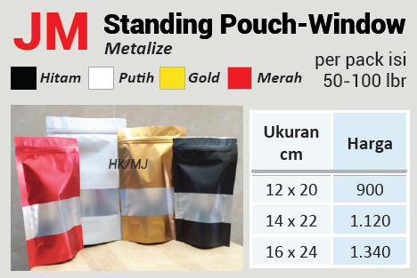Kemasan standing pouch JM Metalize Window