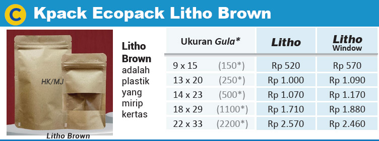 Kemasan standing pouch Kpack Litho paper / window
